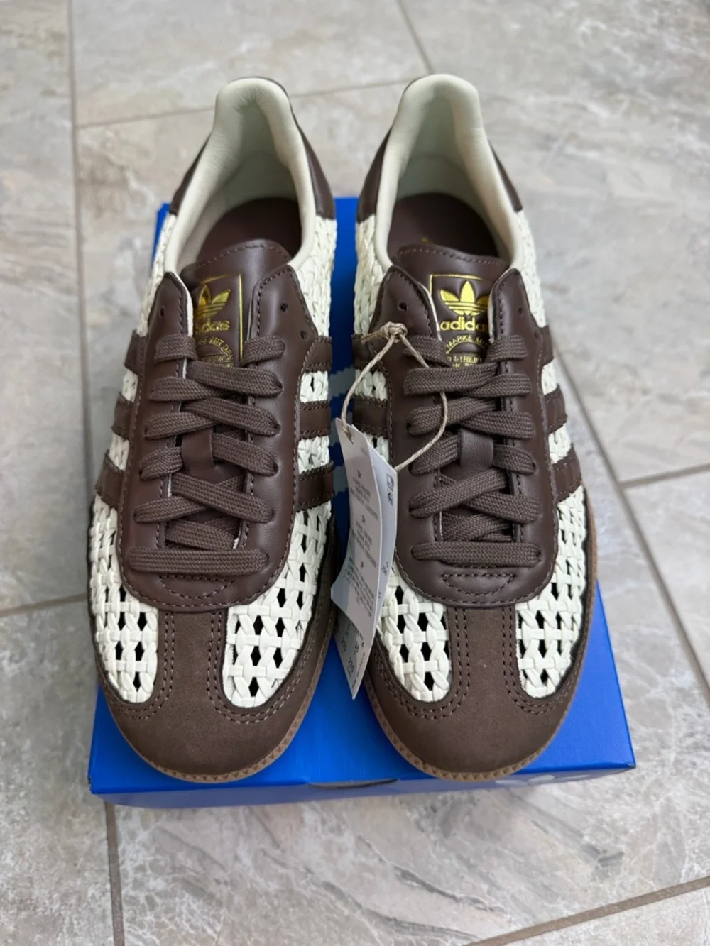 adidas Samba OG Basketweave Crochet Cream White Earth Strata Sneakers - Picture 5 of 14